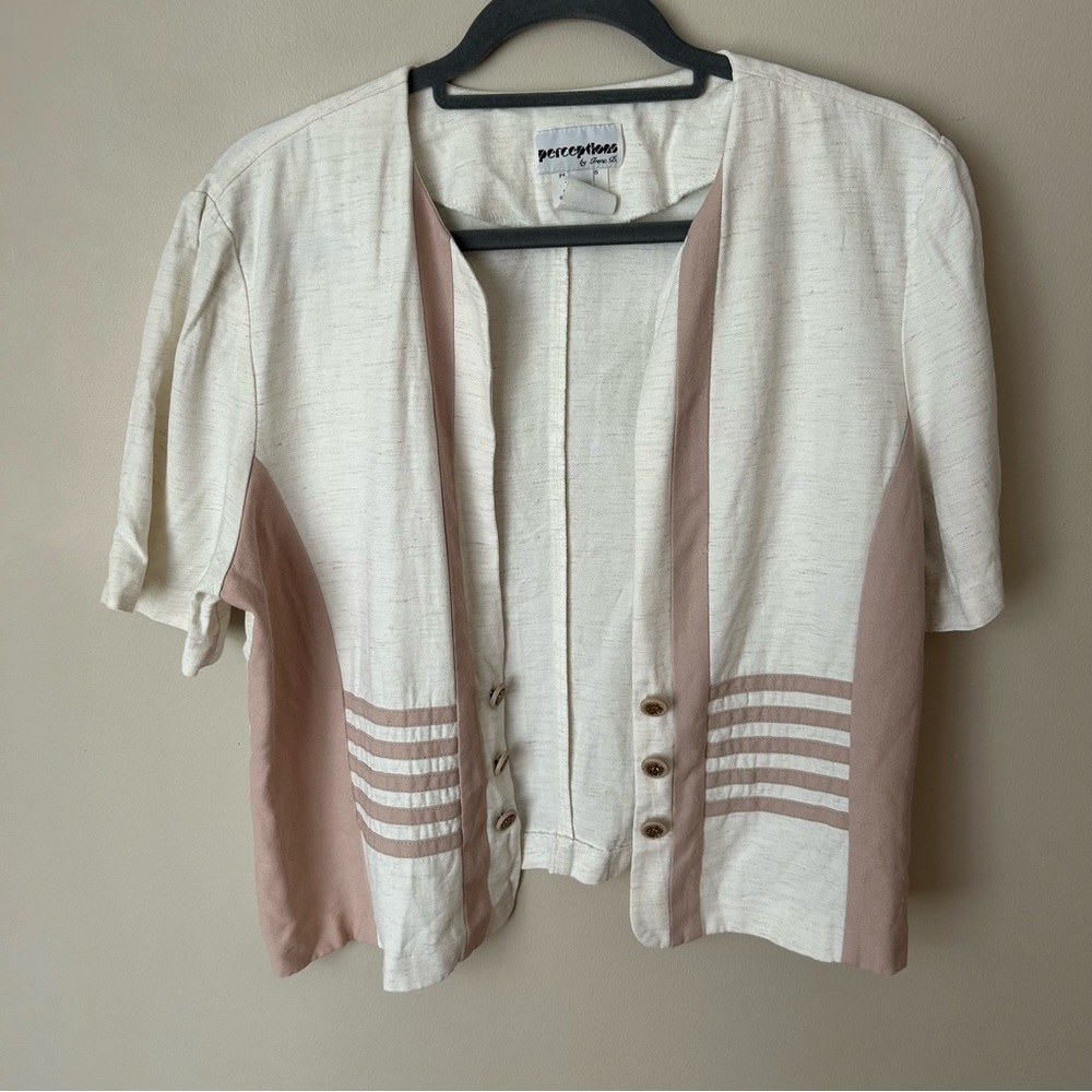Vintage Perceptions Classy Cream Pink Button-Up Blouse Shirt Women’s Size 14